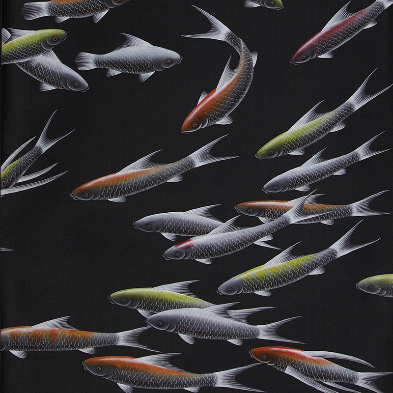 Обои ручная роспись Fishes Koi on Pitch dyed silk  в Новосибирске | Loft Concept 