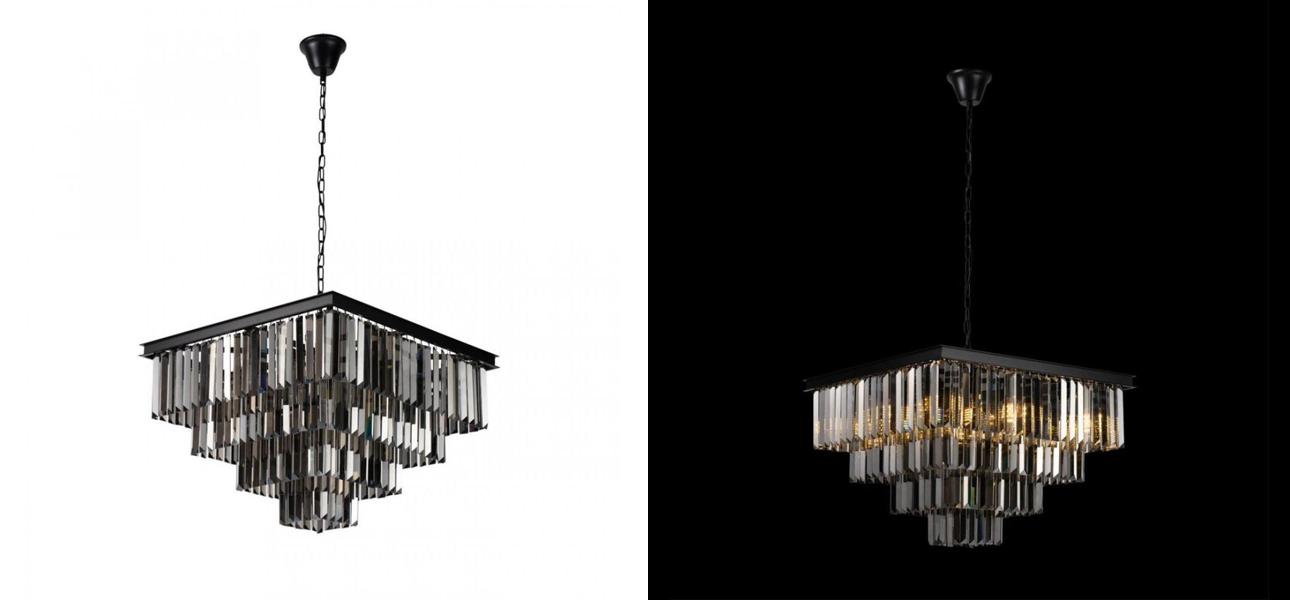 Квадратная Люстра RH 1920s Odeon Black iron Four layers Серое Стекло 60х60 - фото №1