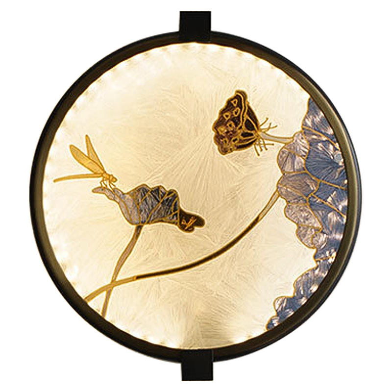 Настенный светильник Lotus Flowers and Dragonfly Round Wall Lamp Черный Латунь Бежевый Серый в Новосибирске | Loft Concept 