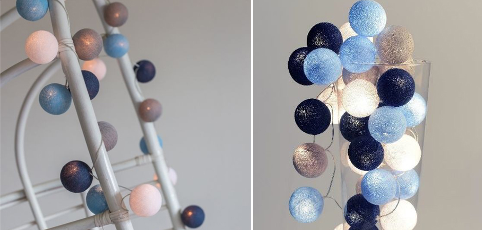 Гирлянда хлопковые фонарики Сotton Ball Sailor Blue - Loft-Concept в Новосибирске
