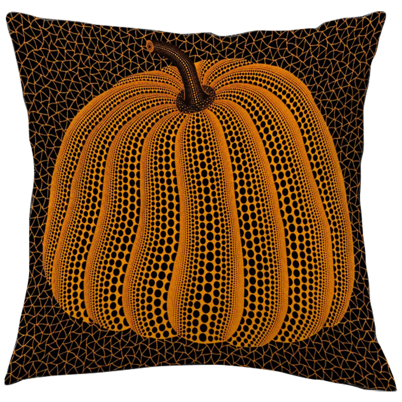 Декоративная подушка Yayoi Kusama Pumpkin Orange Черный Оранжевый в Новосибирске | Loft Concept 