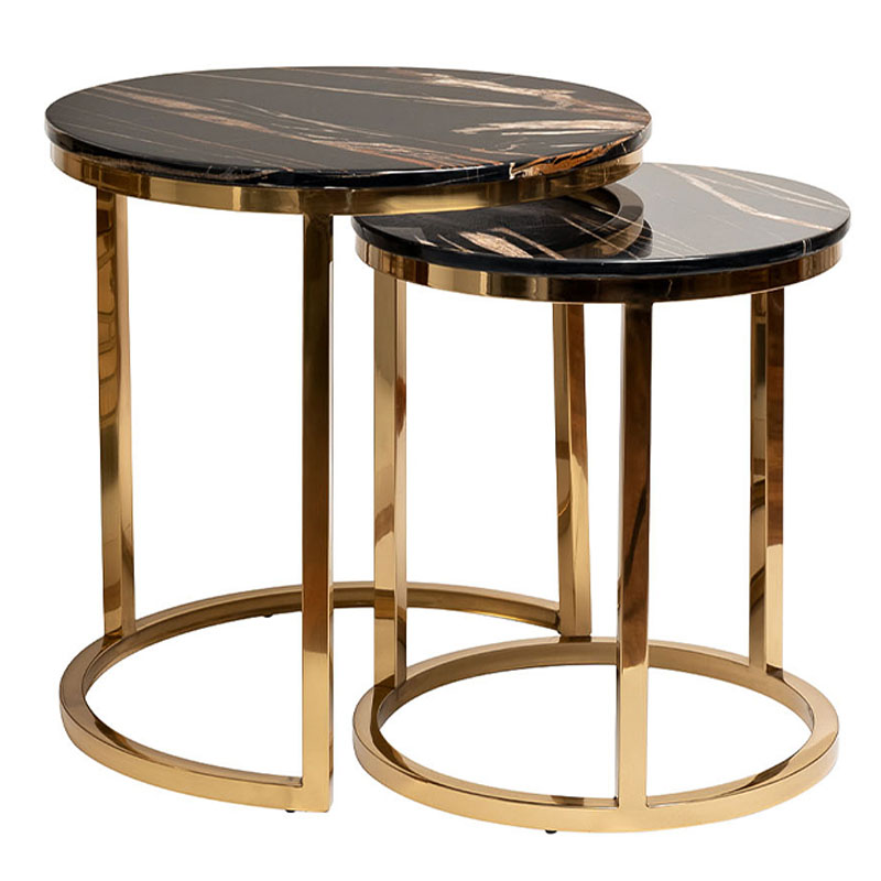 Комплект приставных столов Hewdonald Black Side Tables Глянцевое золото Черный в Новосибирске | Loft Concept 