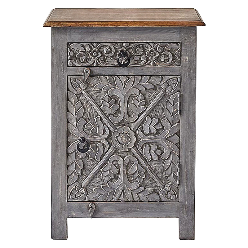 Тумба Indian Antique White Furniture Nightstand Ganica серый Серый Коричневый в Новосибирске | Loft Concept 