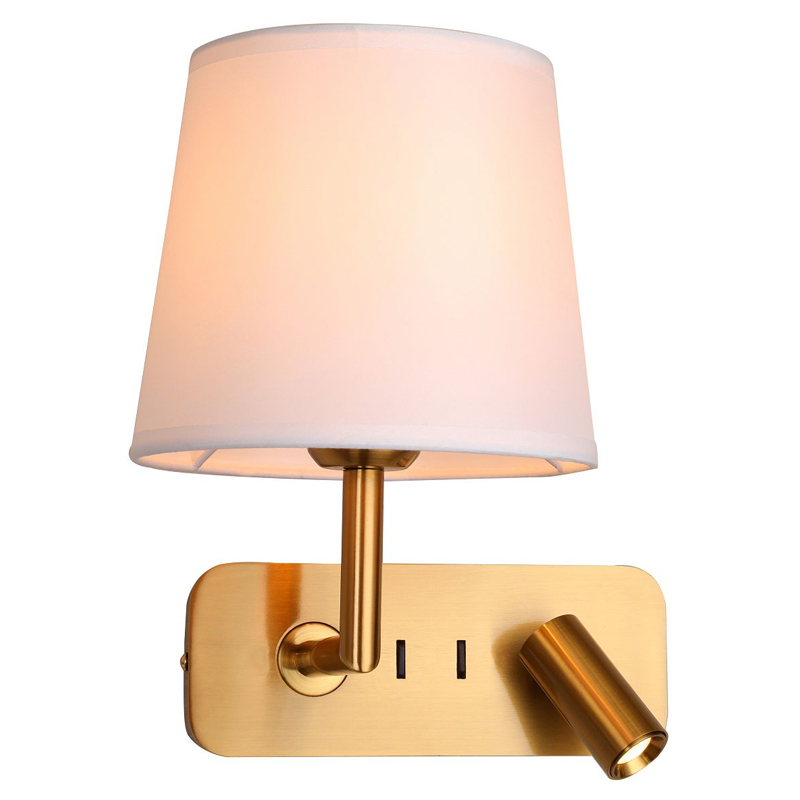 Бра с абажуром Trumpet Lamp Brass 2 лампы Латунь Белый Бежевый в Новосибирске | Loft Concept 