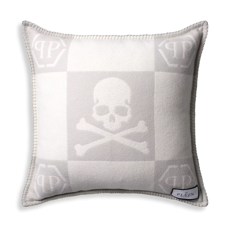 Подушка Philipp Plein Cushion Cashmere Skull 45 x 45 Grey Серый Белый в Новосибирске | Loft Concept 