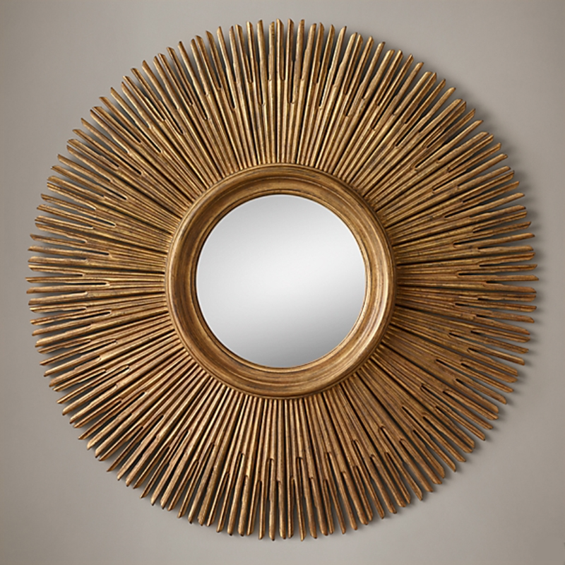 Restoration Hardware ROUND SUNBURST MIRROR Gold Винтажное Темное Золото  в Новосибирске | Loft Concept 