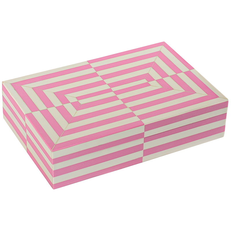 Шкатулка Pink White Stripes Bone Inlay Box Розовый Белый в Новосибирске | Loft Concept 