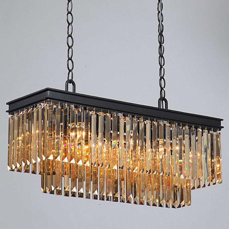 Люстра  Odeon Amber GLASS Rectangular Chandelier Black iron Янтарное стекло 80 Черный матовый в Новосибирске | Loft Concept 