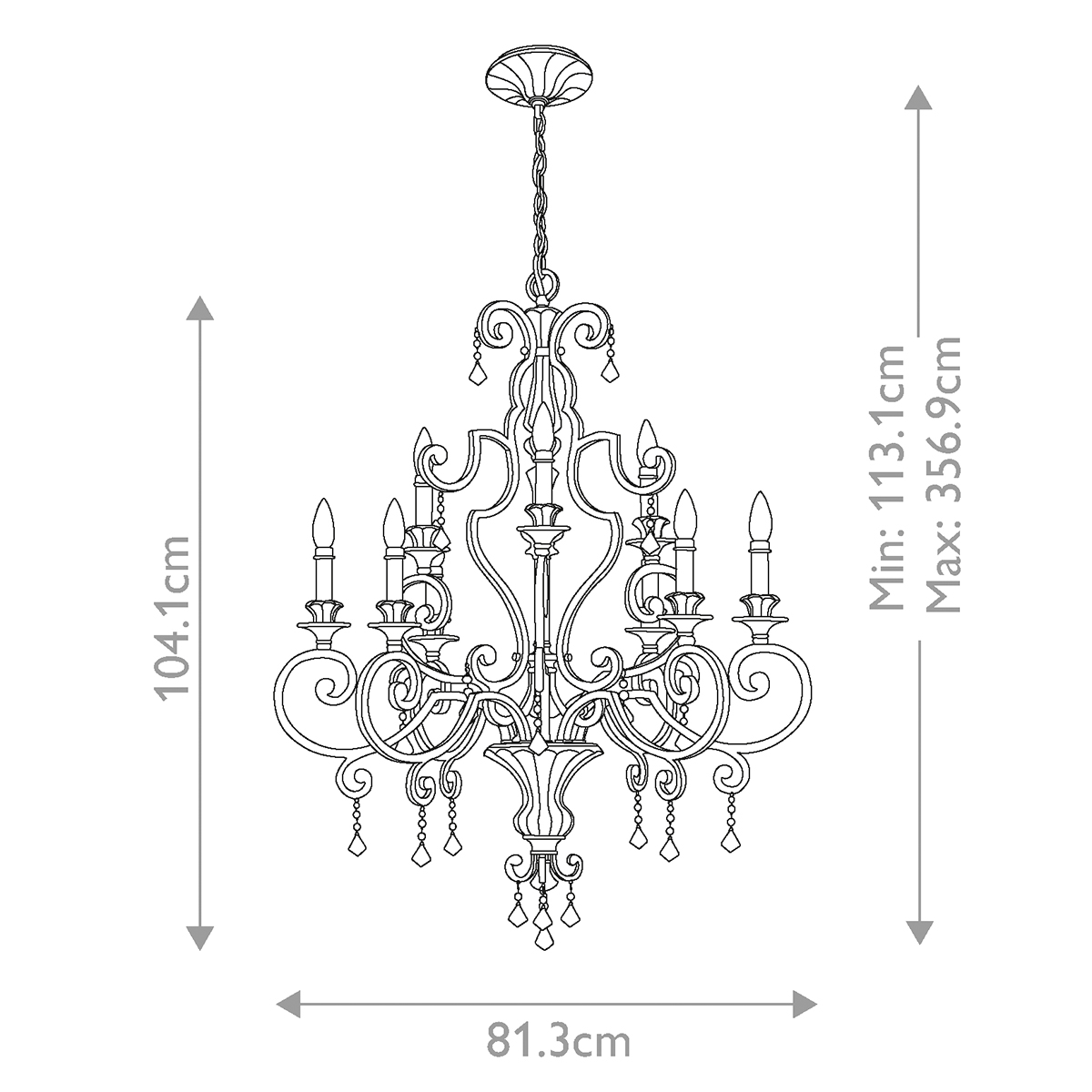 Люстра с подвесками из прозрачного стекла на кованом каркасе бронзового цвета в классическом стиле Quoizel в Новосибирске