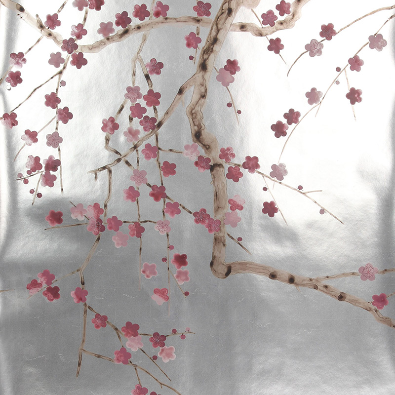 Обои ручная роспись Plum Blossom Blossom on Tarnished Silver gilded paper  в Новосибирске | Loft Concept 