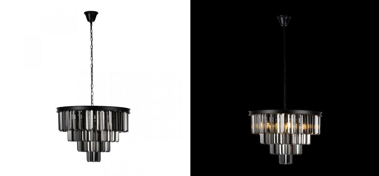 Круглая Люстра RH 1920s Odeon Black iron Four Layers Серое Стекло диаметр 60 см - фото №1