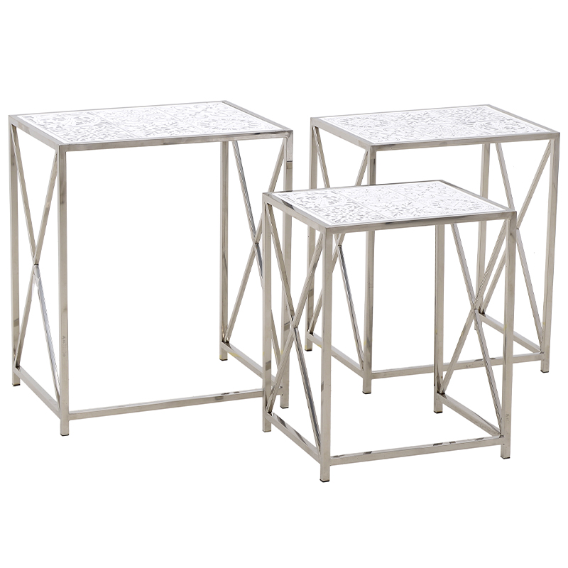 Комплект из 3-х приставных столов Hadiya Side Tables Хром Белый в Новосибирске | Loft Concept 