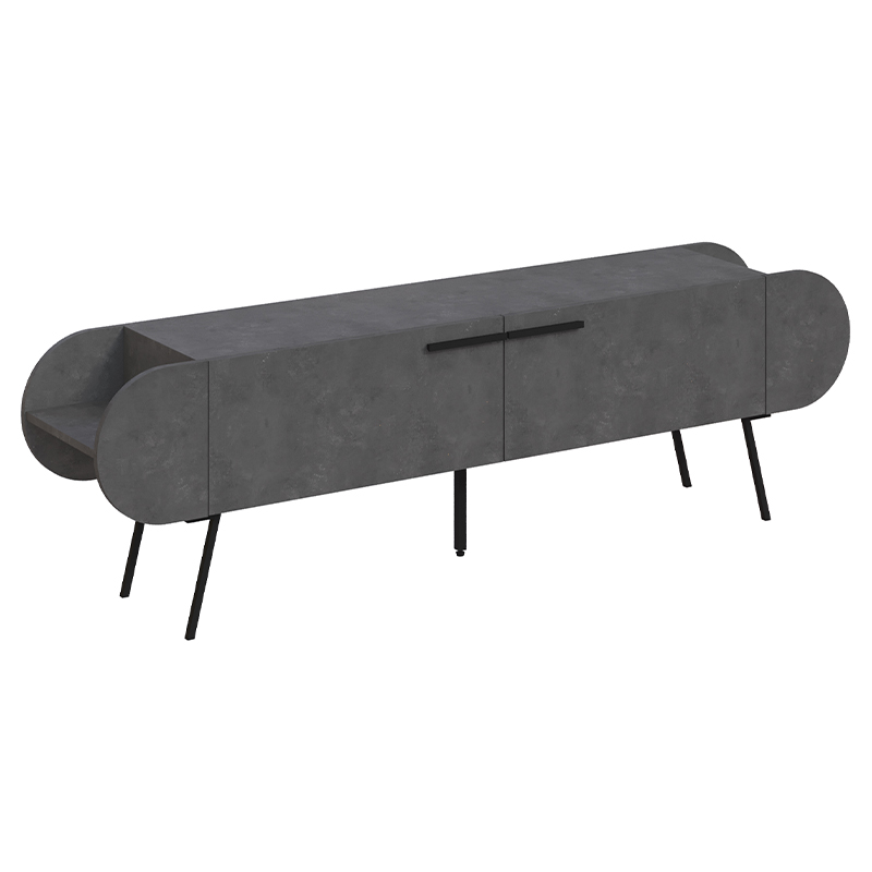 ТВ-тумба серая с 2-мя откидными дверцами и 2-мя открытыми полками CAPSULE TV STAND RETRO GREY Серый Черный в Новосибирске | Loft Concept 