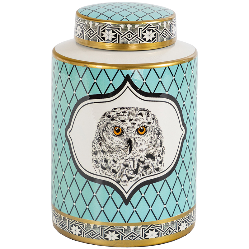 Ваза с крышкой Owl Collection Turquoise Vase Бирюзовый Черно-белый Золотой в Новосибирске | Loft Concept 