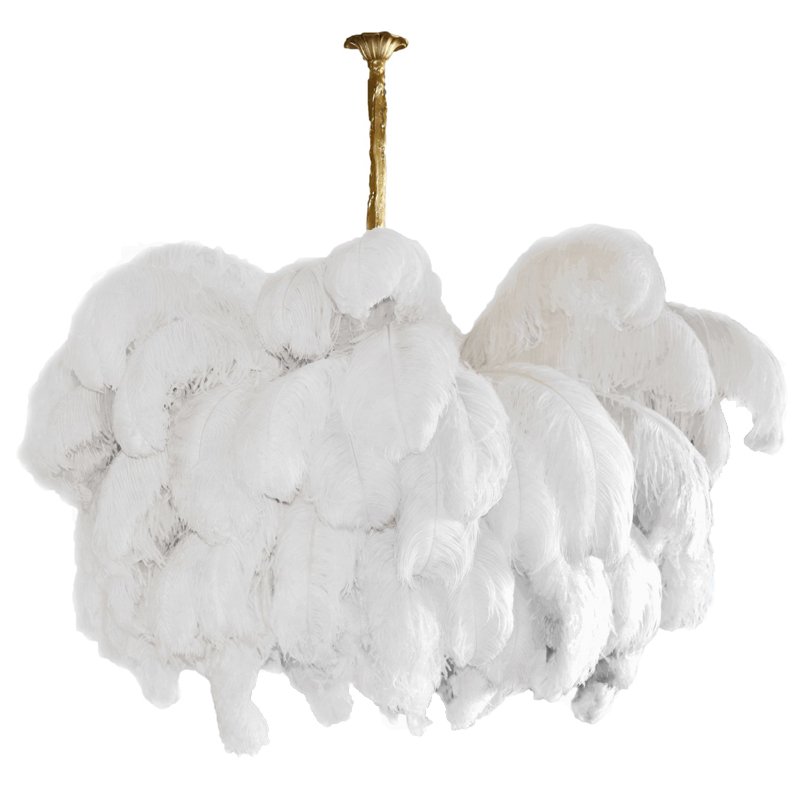 Люстра из страусиных перьев Extra Large Feather Chandelier GRAND TOUR Розовый пастельный Белый Серый Бежевый Латунь в Новосибирске | Loft Concept 