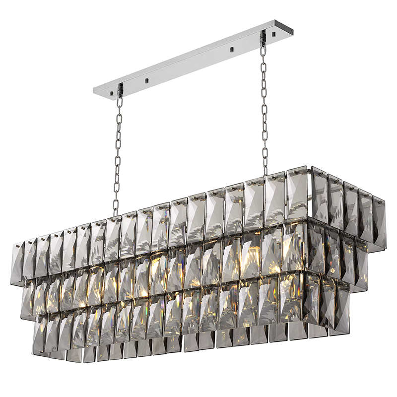 Люстра Eichholtz Chandelier Amazone Rectangular Nickel Никель Стекло Смок в Новосибирске | Loft Concept 