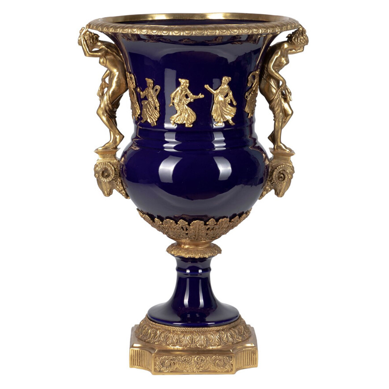 Ваза темно-синего цвета из фарфора с бронзовыми ручками в виде фигур Eden Garden porcelain and bronze Темно-синий Бронза Ваза темно-синего цвета из фарфора с бронзовыми ручками в виде фигур Eden Garden porcelain and bronze Темно-синий Бронза в Новосибирске | Loft Concept