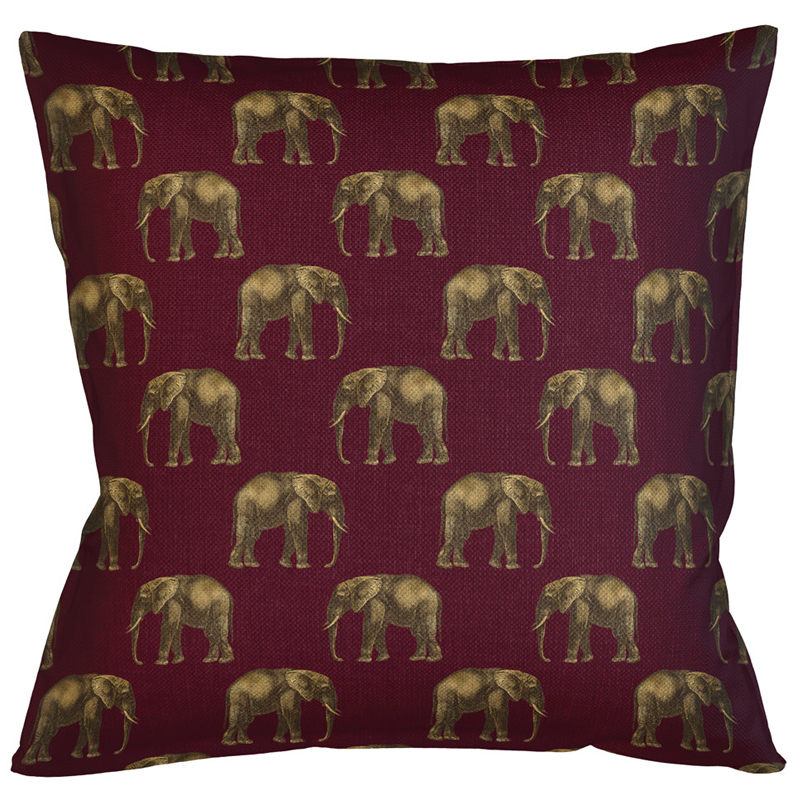 Декоративная подушка с узором из слонов Home Safari Red Коричневый Бургундский красный Декоративная подушка с узором из слонов Home Safari Red Коричневый Бургундский красный в Новосибирске | Loft Concept