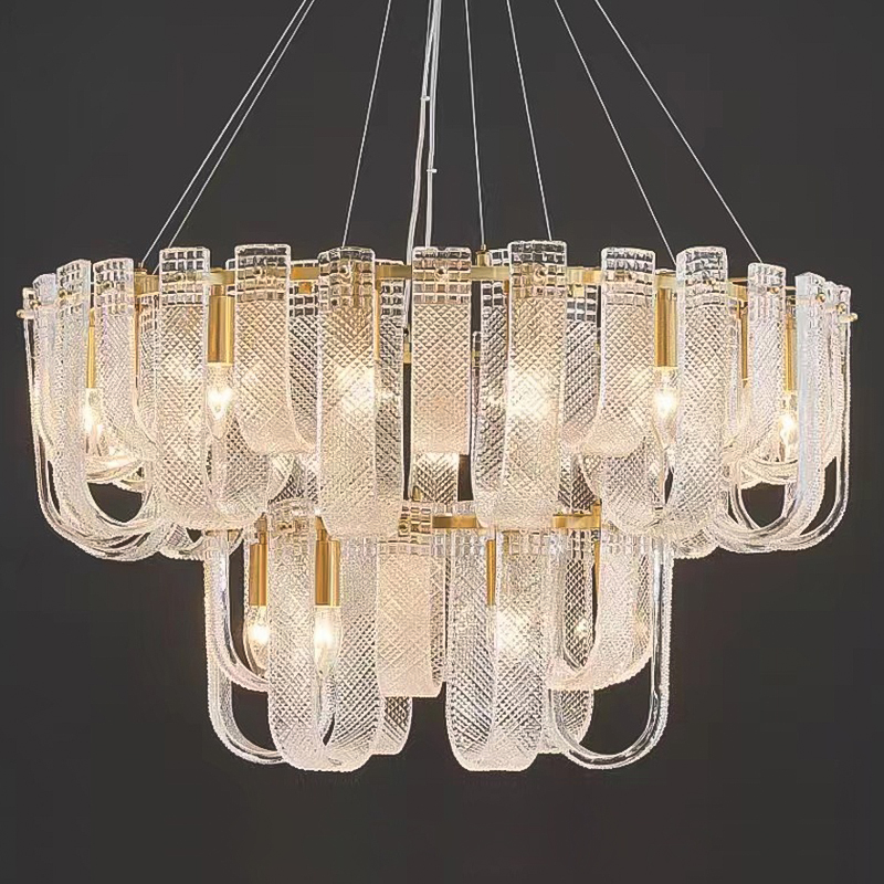 Люстра Prudence Textured Glass Two Tier Chandelier Прозрачное Стекло Золотой в Новосибирске | Loft Concept 