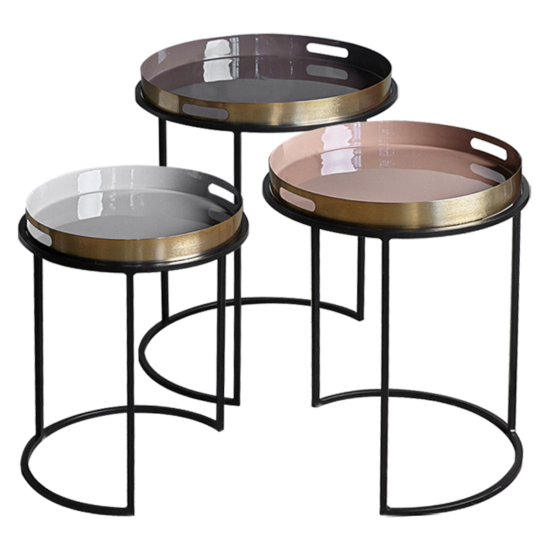 Комплект приставных столиков Bailey Side Tables Латунь Черный Белый Дымчатая Роза Коричневый в Новосибирске | Loft Concept 