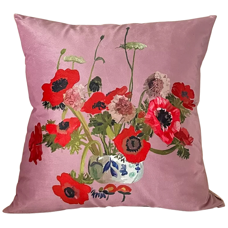 Декоративная подушка Red Poppy Flowers Pillow Розовый Красный Мульти в Новосибирске | Loft Concept 