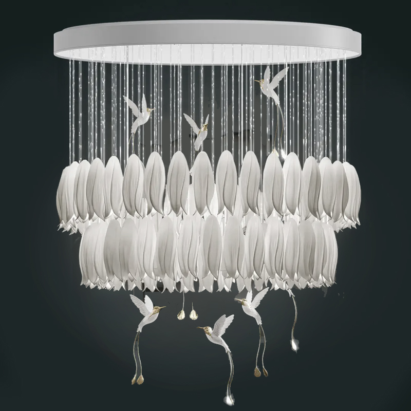 Люстра c Птичками Колибри Sagarti Contemporary chandelier ALBA Flowers & Birds Белый Золотой в Новосибирске | Loft Concept 