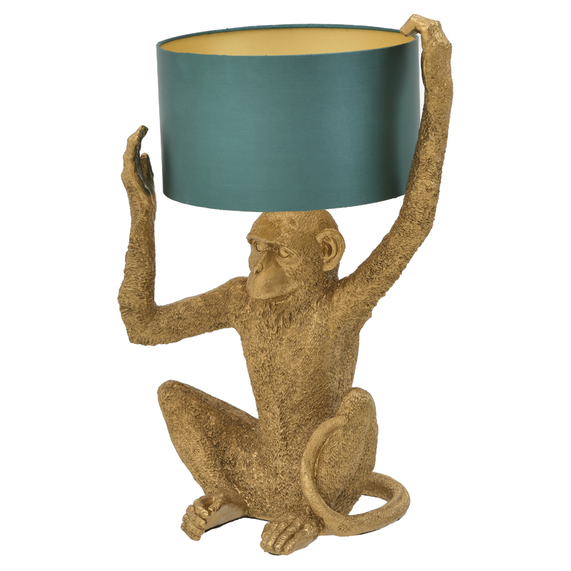 Настольная лампа Gold Monkey Holding Lampshade Золотой Бирюзовый в Новосибирске | Loft Concept 