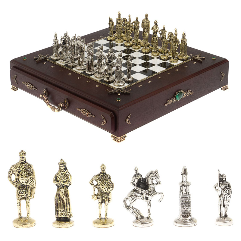 Шахматы в ларце из натуральных камней Долерит Малахит Мрамор Decorative Thematic Chess Русь Серебряный Золотой Черный Белый Коричневый Малахит Шахматы в ларце из натуральных камней Долерит Малахит Мрамор Decorative Thematic Chess Русь Серебряный Золотой Черный Белый Коричневый Малахит в Новосибирске | Loft Concept