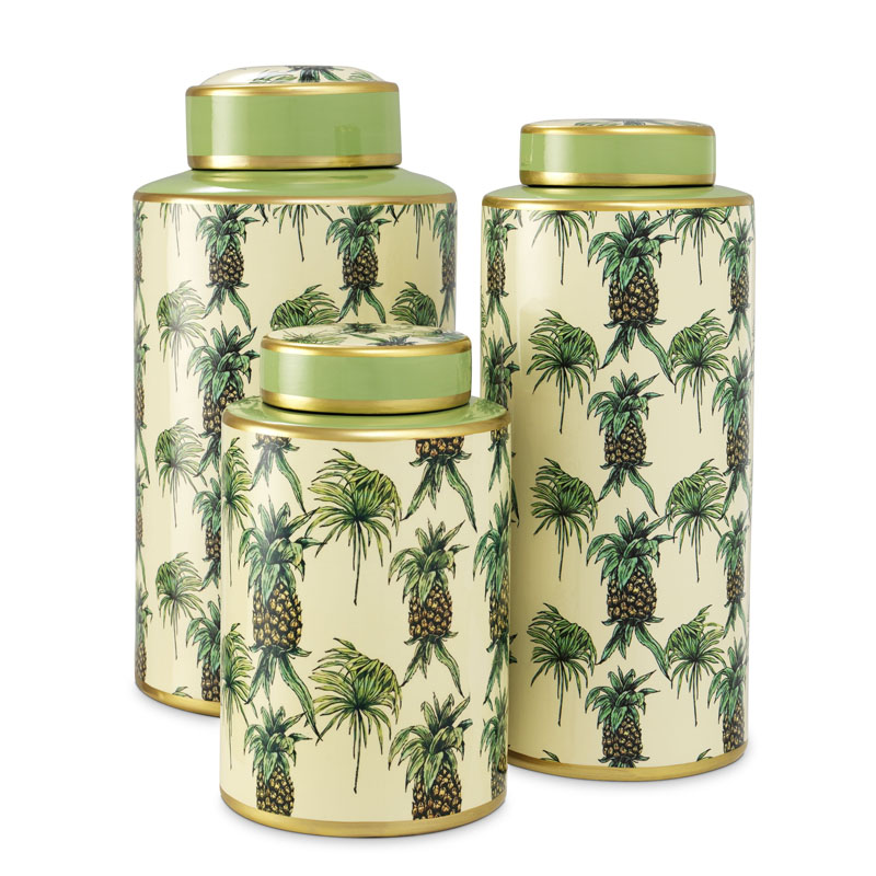 Комплект Ваз Eichholtz JAR PINEAPPLE SET OF 3 Бежевый Золотой Зеленый в Новосибирске | Loft Concept 