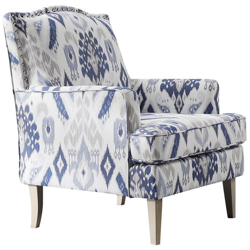 Кресло Armchair Ornament Blue Ikat Белый Светло-синий Бежевый в Новосибирске | Loft Concept 