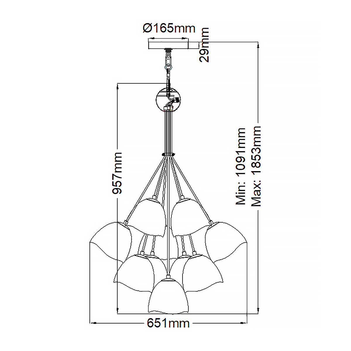 Люстра с 15-ю белыми  плафонами с золотой внутренней поверхностью Hinkley в Новосибирске