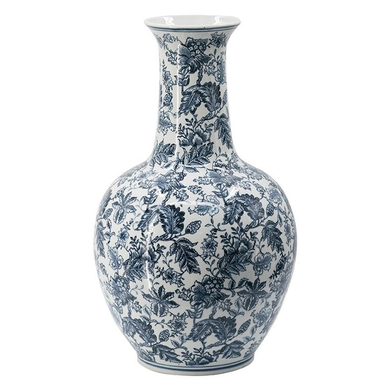Ваза с классическим узором шинуазри синего цвета Blue & White Ornament Белый Синий Ваза с классическим узором шинуазри синего цвета Blue & White Ornament Белый Синий в Новосибирске | Loft Concept