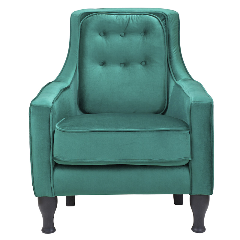 Кресло с мягкой обивкой из велюра на 4-х ножках из массива березы Scarlett Armchair green Изумрудный Черный в Новосибирске | Loft Concept 