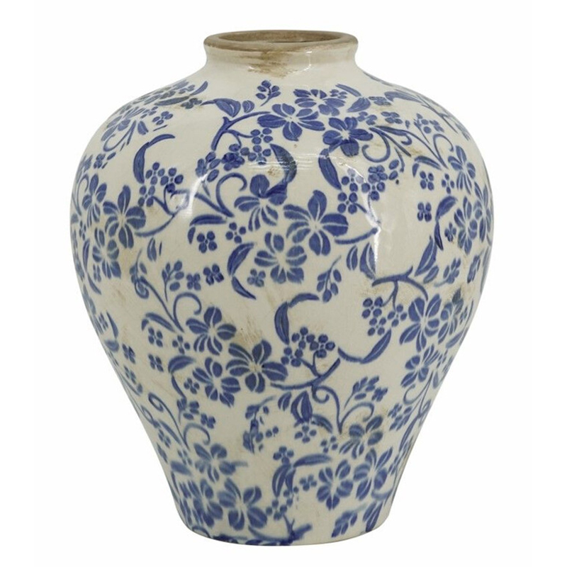 Ваза округлой формы с синим цветочным узором Blue & White Ornament Белый Синий Ваза округлой формы с синим цветочным узором Blue & White Ornament Белый Синий в Новосибирске | Loft Concept