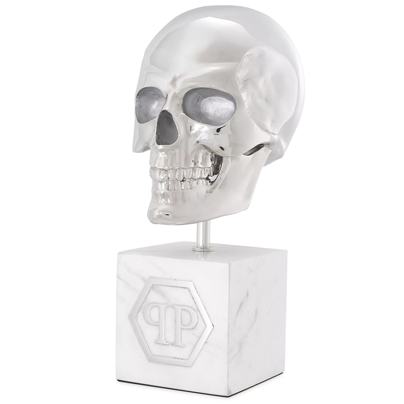 Статуэтка Philipp Plein Platinum Skull L Белый Мрамор Bianco Серебряный в Новосибирске | Loft Concept 