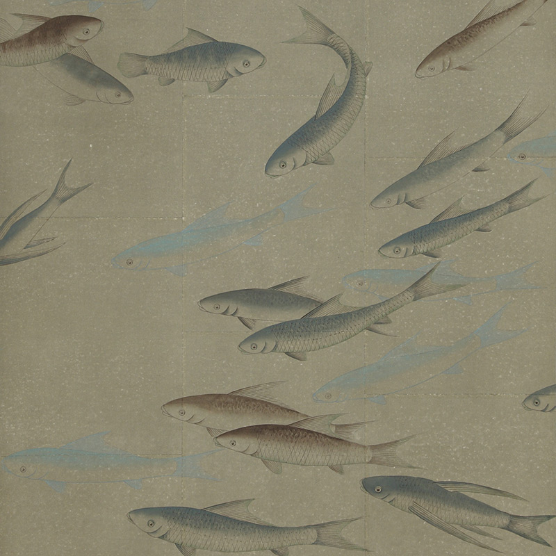 Обои ручная роспись Fishes Special Colourway on Lead Grey India tea paper  в Новосибирске | Loft Concept 