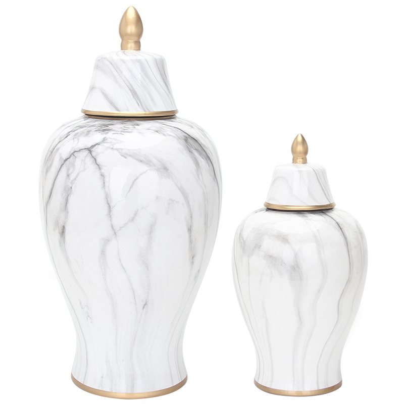 Ваза с крышкой White Marble Gold Vase Белый Мрамор Bianco Белый Серый Золотой в Новосибирске | Loft Concept 