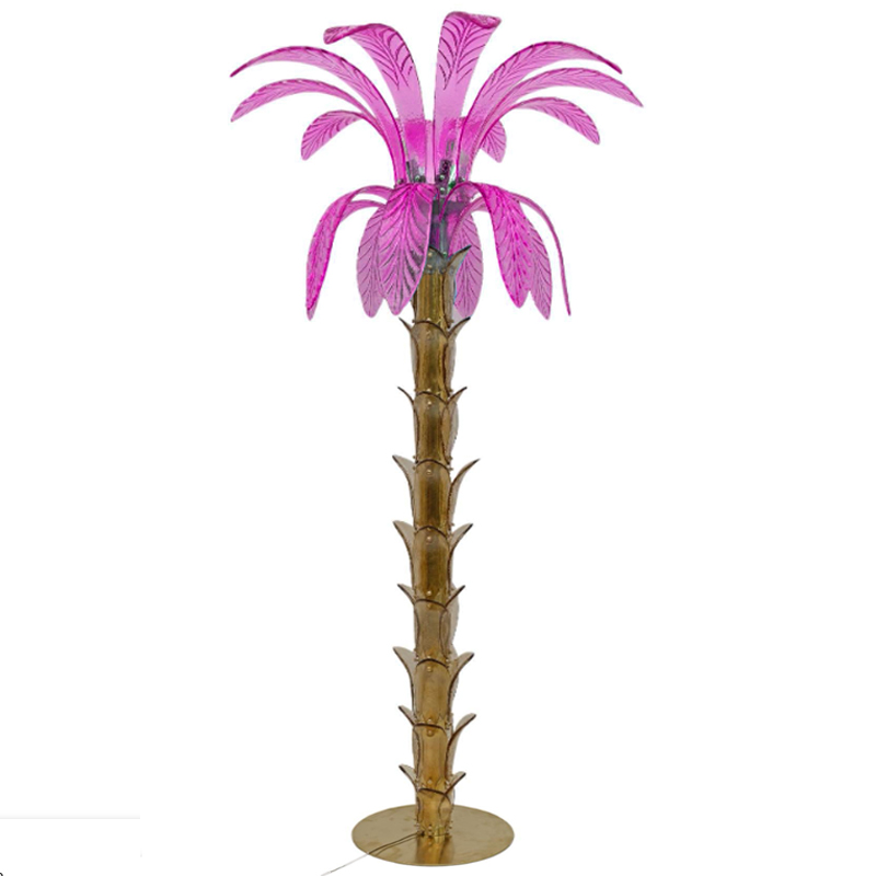 Торшер Glass Decorated Palm Floor Lamp Pink Листья Пальмы  Золотой Розовый в Новосибирске | Loft Concept 