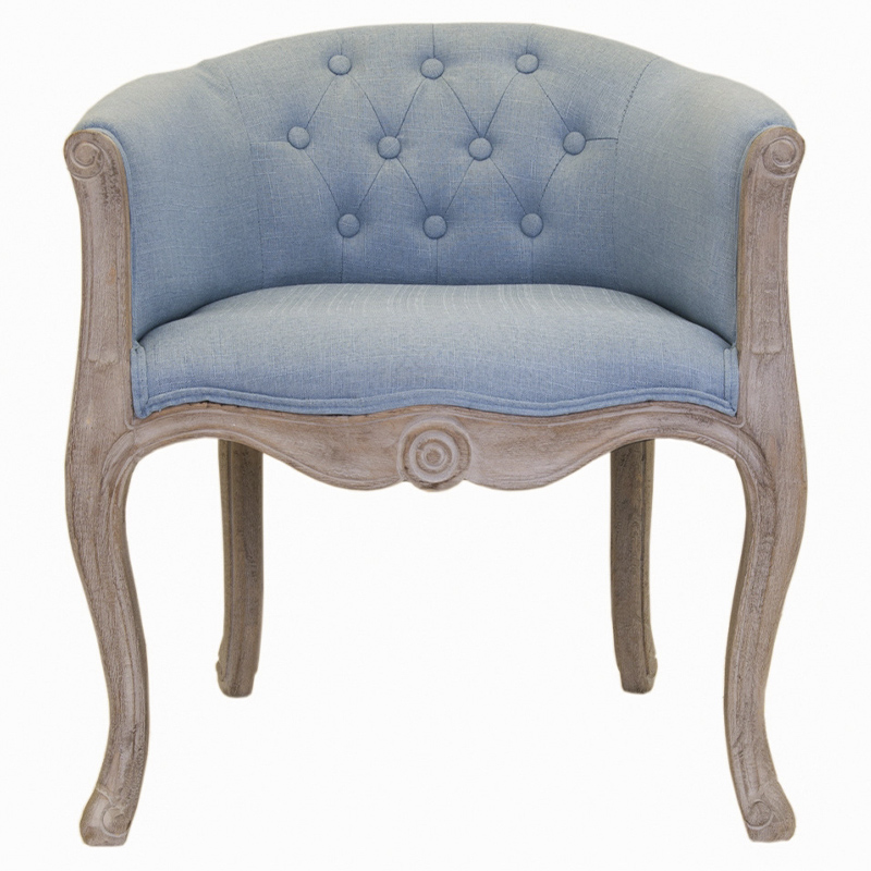 Кресло низкое в стиле прованс Louis French Armchair light blue flax Светло-голубой Бежево-серый в Новосибирске | Loft Concept 