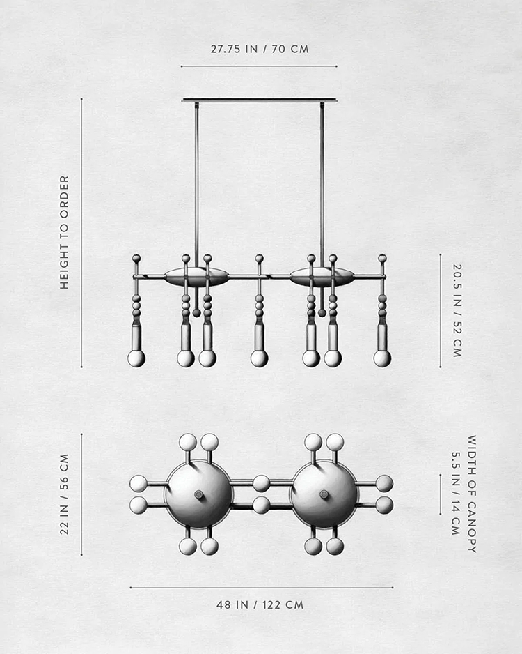 Линейная Люстра TALISMAN 14 патронов по дизайну студии Apparatus в Новосибирске