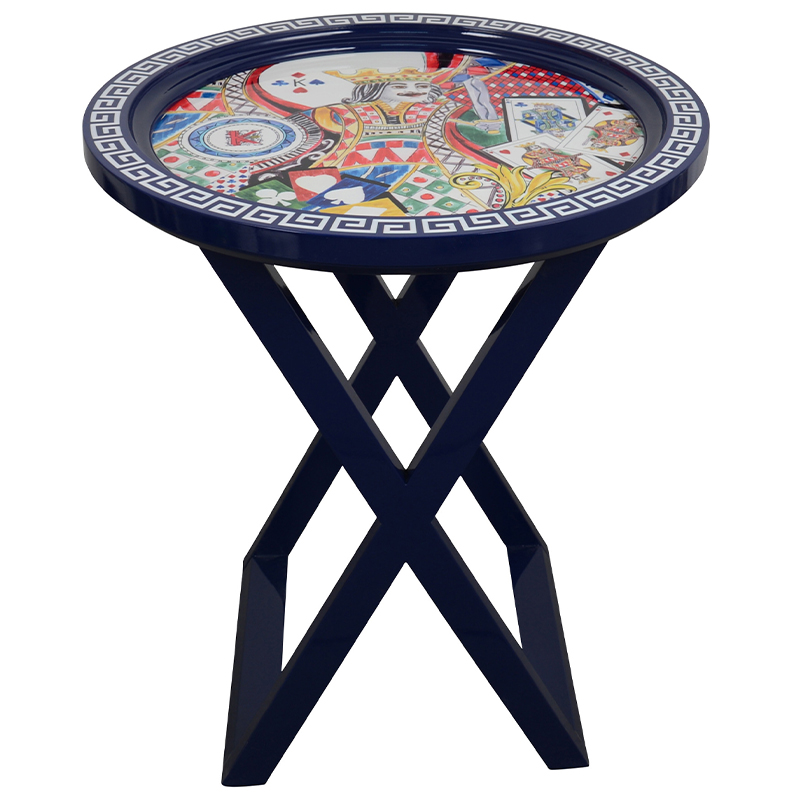 Приставной стол Playing Cards Painted Round Countertop Side Table Синий Мульти в Новосибирске | Loft Concept 