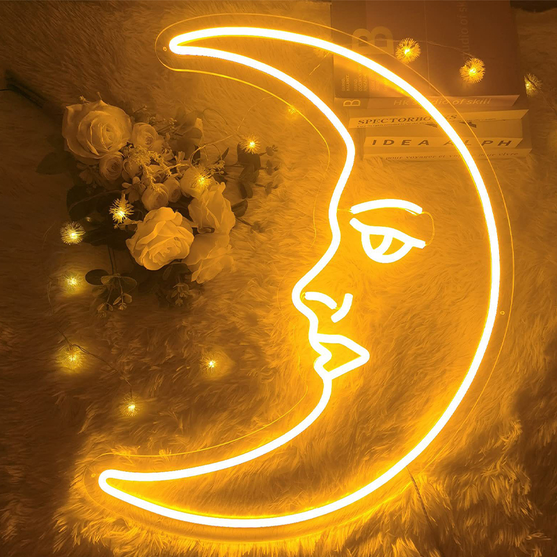 Неоновая настенная лампа Crescent Moon Neon Wall Lamp Прозрачный Желтый в Новосибирске | Loft Concept 