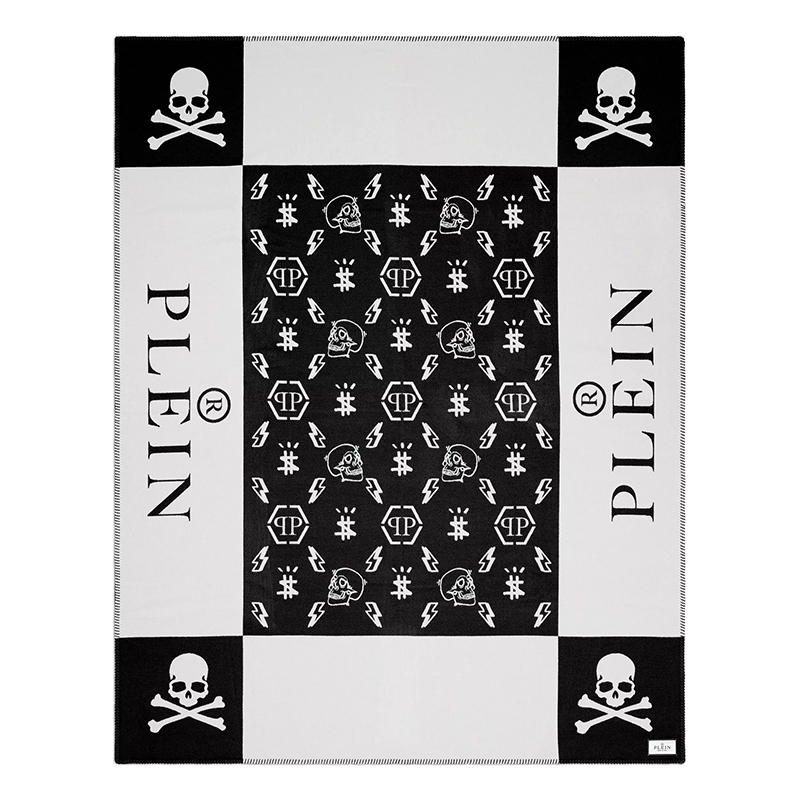 Плед Philipp Plein Plaid Cashmere Skull Черно-белый в Новосибирске | Loft Concept 