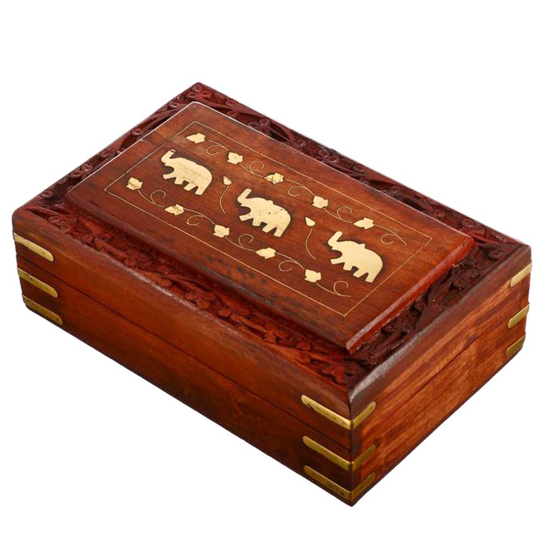 Шкатулка Three Elephants Indian Inlay Box Коричневый Латунь в Новосибирске | Loft Concept 