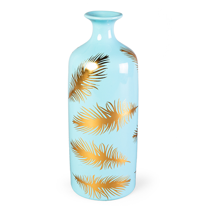 Ваза Gold feathers on blue Vase 30 Голубой Глянцевое золото в Новосибирске | Loft Concept 