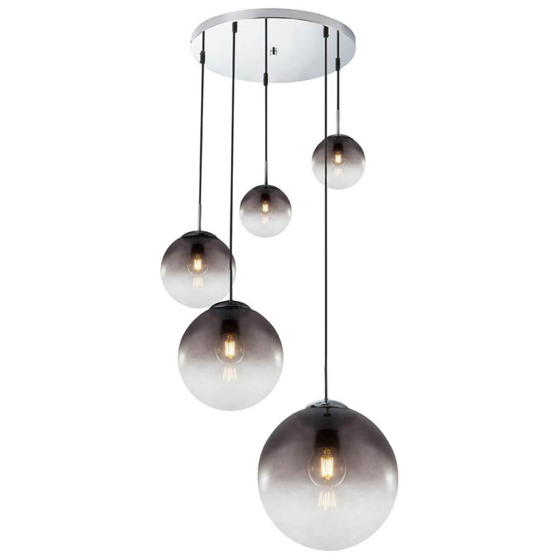 Люстра Ball Sunrise Pendant lamp smok 5 плафона Стекло Смок Хром в Новосибирске | Loft Concept 