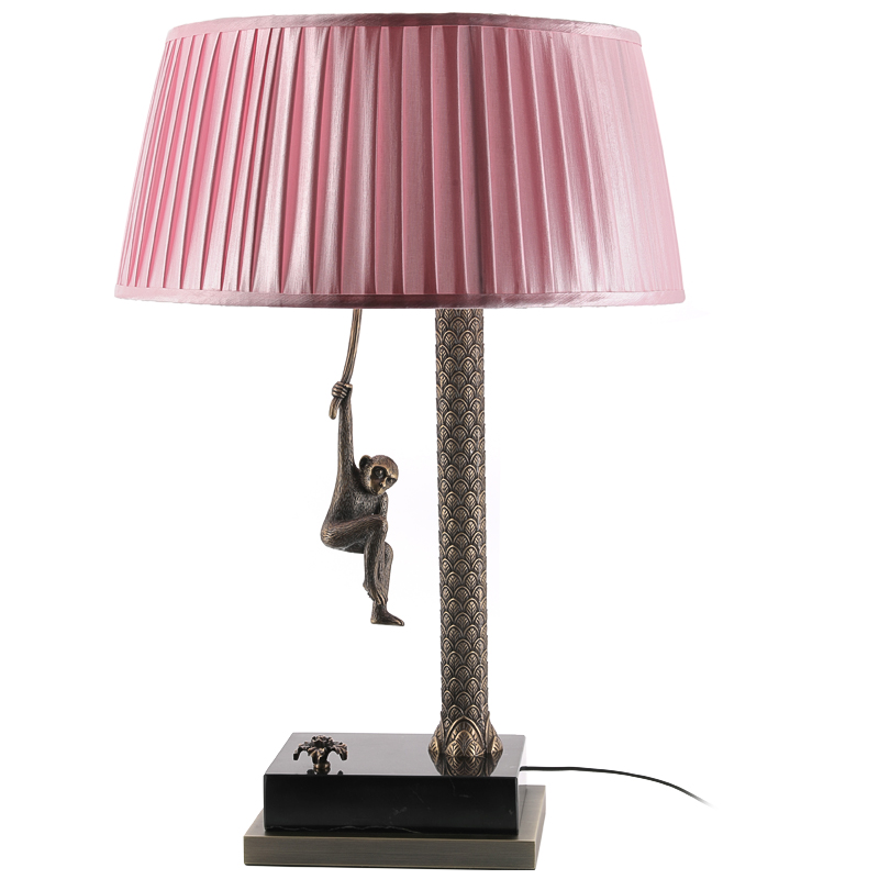 Настольная лампа Джунгли Table Lamp Jungle Pink Латунь Античная полированная Черный Мрамор Nero Розовый в Новосибирске | Loft Concept 