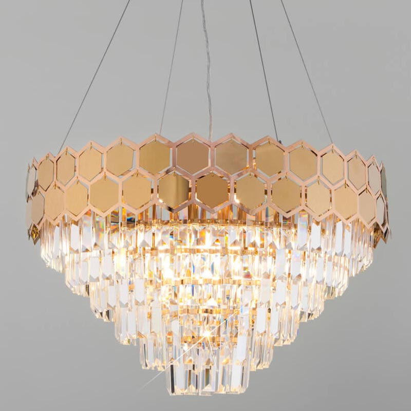 Люстра Hanging Hexagon Moira Chandelier gold Прозрачный (Transparent) Золотой в Новосибирске | Loft Concept 