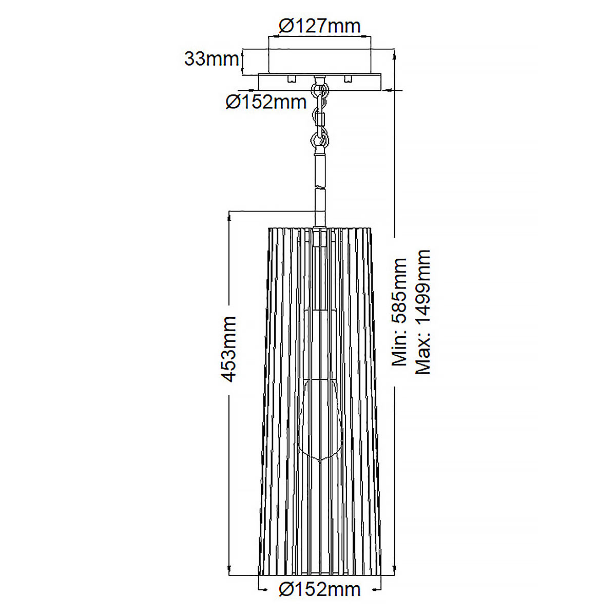 Подвесной светильник с узким цилиндрическим абажуром из черных вертикальных реек Kichler в Новосибирске