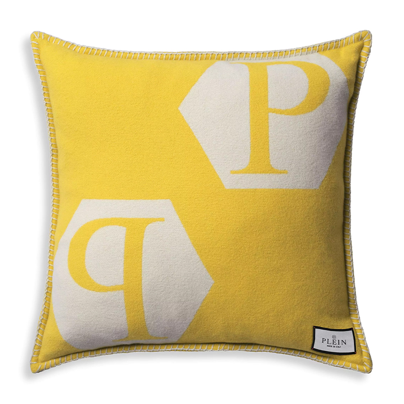 Подушка Philipp Plein Cushion Cashmere Yellow Желтый Белый в Новосибирске | Loft Concept 